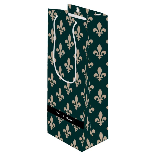 Fleur de Lis, Beige på Grön, Kunglig, Ditt Namn (Framsidan Vinklad)