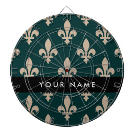 Fleur de Lis, Beige på Grön, Kunglig, Ditt Namn Darttavla