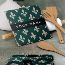 Fleur de Lis, Beige på Grön, Kunglig, Ditt Namn