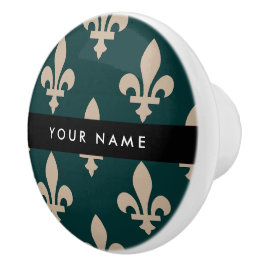 Fleur de Lis, Beige på Grön, Kunglig, Ditt Namn Knopp