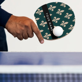 Fleur de Lis, Beige på Grön, Kunglig, Ditt Namn Pingisracket