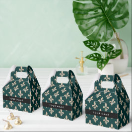 Fleur de Lis, Beige på Grön, Kunglig, Ditt Namn Presentaskar
