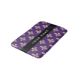 Fleur de Lis, Beige på Lila, Kunglig, Ditt Namn Badrumsmatta