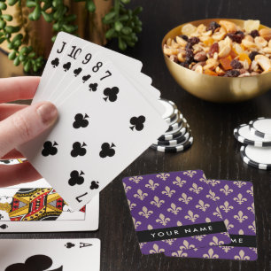Fleur de Lis, Beige på Lila, Kunglig, Ditt Namn Casinokort