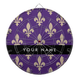 Fleur de Lis, Beige på Lila, Kunglig, Ditt Namn Darttavla