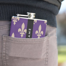 Fleur de Lis, Beige på Lila, Kunglig, Ditt Namn Fickplunta