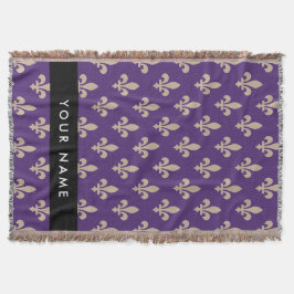 Fleur de Lis, Beige på Lila, Kunglig, Ditt Namn Filt