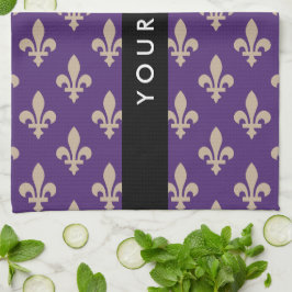 Fleur de Lis, Beige på Lila, Kunglig, Ditt Namn Kökshandduk
