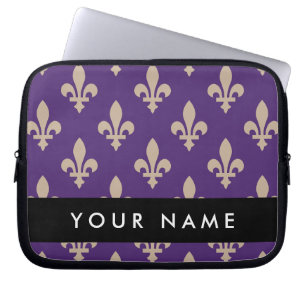 Fleur de Lis, Beige på Lila, Kunglig, Ditt Namn Laptop Fodral