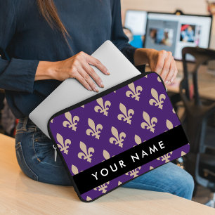 Fleur de Lis, Beige på Lila, Kunglig, Ditt Namn Laptop Fodral