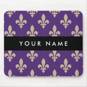 Fleur de Lis, Beige på Lila, Kunglig, Ditt Namn Musmatta
