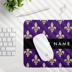 Fleur de Lis, Beige på Lila, Kunglig, Ditt Namn Musmatta