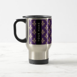 Fleur de Lis, Beige på Lila, Kunglig, Ditt Namn Resemugg