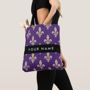 Fleur de Lis, Beige på Lila, Kunglig, Ditt Namn Tygkasse