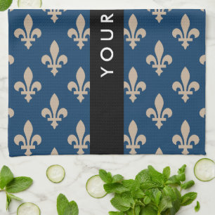 Fleur de Lis, Beige på marinblå, Kunglig, Ditt nam Kökshandduk