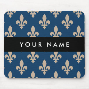 Fleur de Lis, Beige på marinblå, Kunglig, Ditt nam Musmatta