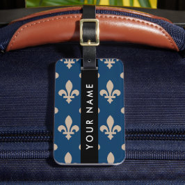 Fleur de Lis, Beige på Navy Blue, Kunglig, Ditt Na Bagagebricka