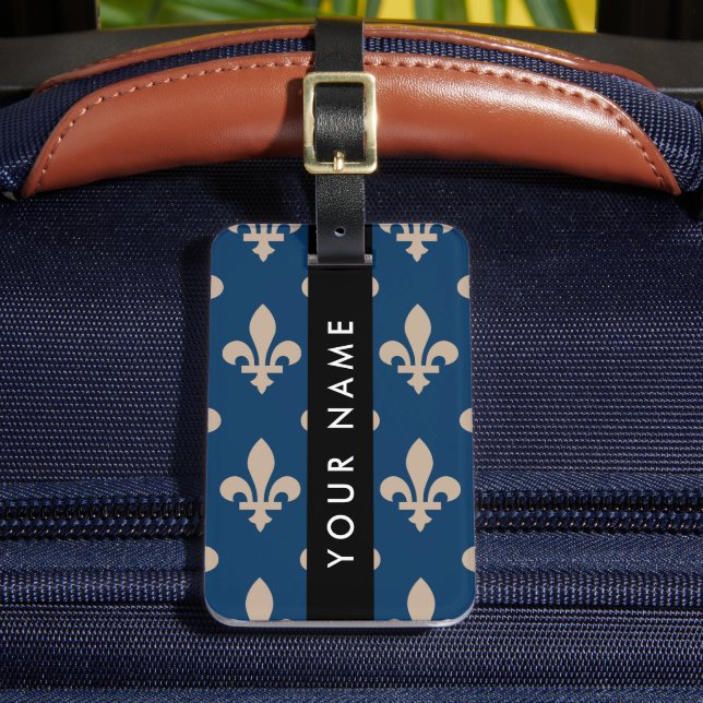 Fleur de Lis, Beige på Navy Blue, Kunglig, Ditt Na Bagagebricka (Framsida Insitu 2)