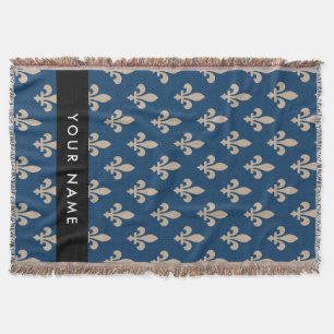 Fleur de Lis, Beige på Navy Blue, Kunglig, Ditt Na Filt