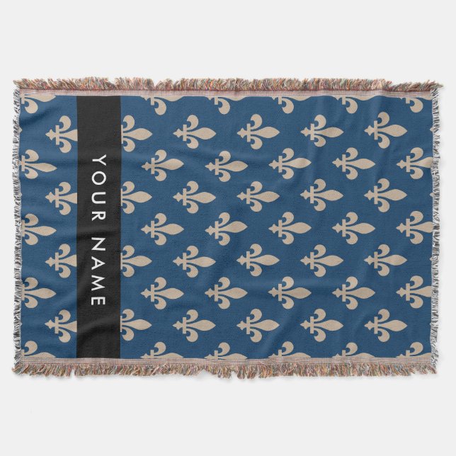 Fleur de Lis, Beige på Navy Blue, Kunglig, Ditt Na Filt (Framsidan)