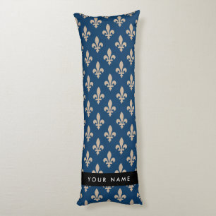 Fleur de Lis, Beige på Navy Blue, Royal, Ditt Namn Kroppskudde