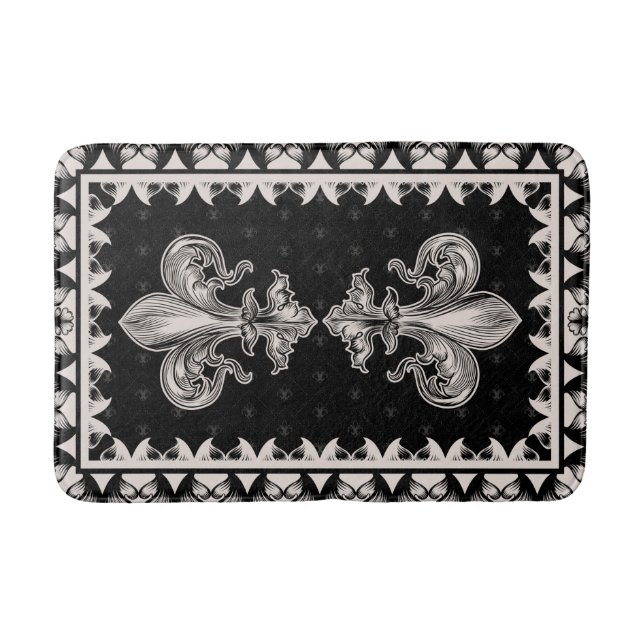 Fleur-de-lis - Black and Cream Badrumsmatta (Framsidan)