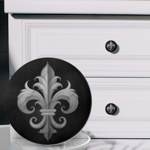 Fleur-De-Lis Black and white marble Knopp