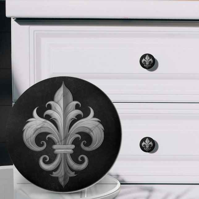 Fleur-De-Lis Black and white marble Knopp (Skapare uppladdad)