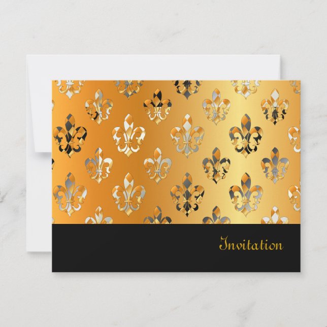 Fleur de Lis/black + guld Inbjudningar (Framsida)