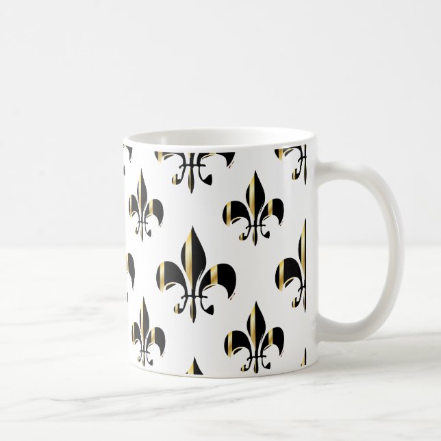 Fleur de Lis/Black/guld Kaffemugg (Höger)
