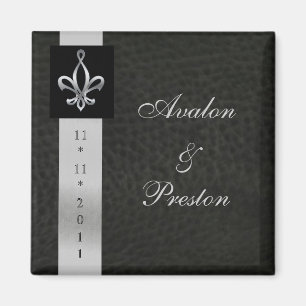 Fleur De Lis Black Leather Spara datum magneter