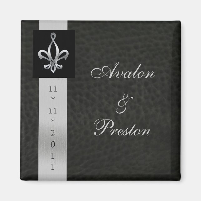 Fleur De Lis Black Leather Spara datum magneter (Framsidan)