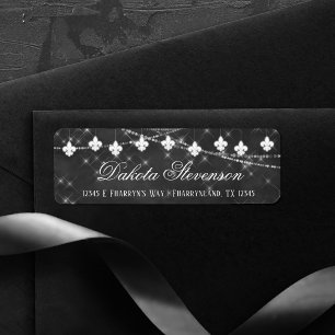 Fleur de Lis Black Ljus Kolkol Onyx Adress Returadress Etikett