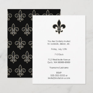 Fleur de Lis Black med White och Guld Inbjudningar