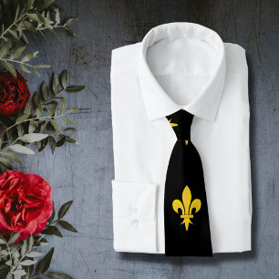Fleur de Lis Black Neck Tie Slips
