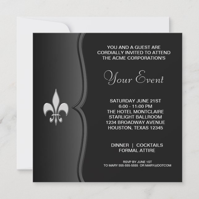 Fleur De Lis Black Tie Corporate Party Inbjudningar (Framsida)