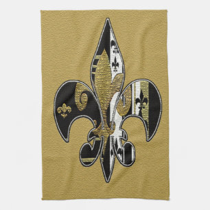 Fleur de lis bling black, white and guld towel kökshandduk