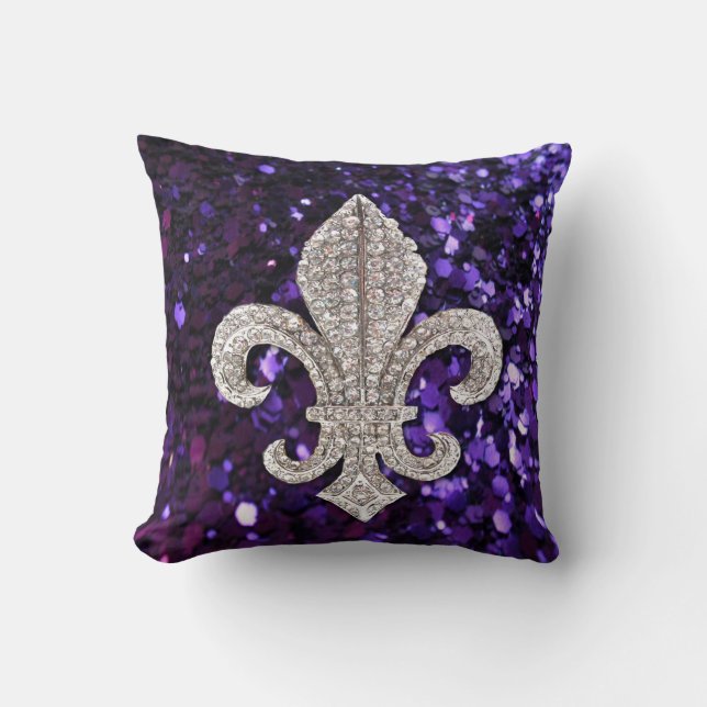 Fleur De Lis Blomma New Orleans Juvel Glitter Kudd Kudde (Framsida)
