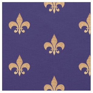 Fleur De Lis Blue Guld . Royal vintage mönster Tyg