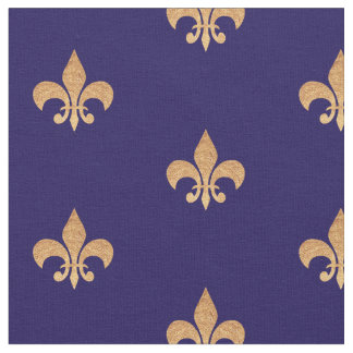 Fleur De Lis Blue Guld . Royal vintage mönster Tyg