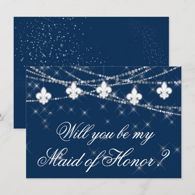Fleur de Lis Blue Ljus | Be min Maid of honor fråg (Fram/baksida)