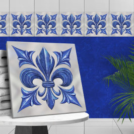 Fleur-De-Lis Blue Marble and pearl Kakelplatta