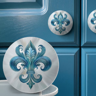 Fleur-De-Lis Blue Marble and pearl Knopp