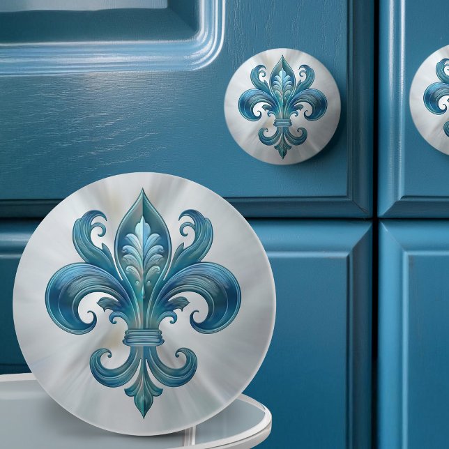 Fleur-De-Lis Blue Marble and pearl Knopp (Skapare uppladdad)