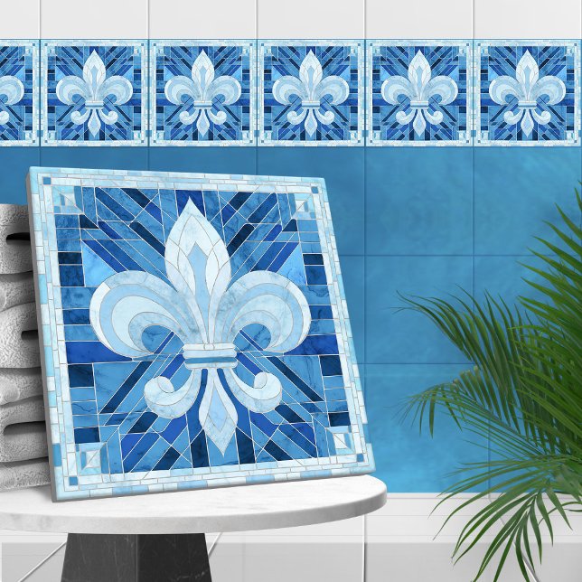 Fleur-de-lis - Blue Marble mosaic art Kakelplatta (Skapare uppladdad)
