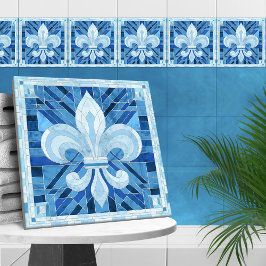 Fleur-de-lis - Blue Marble mosaic art Kakelplatta