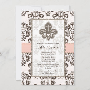 Fleur de Lis bröllopsfestinladningar rosa bruna Inbjudningar