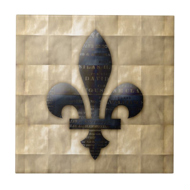 Fleur de Lis Brons solbränna Kakelplatta (Framsidan)