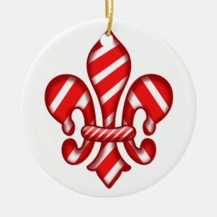 Fleur de lis candy cane julgransprydnad keramik