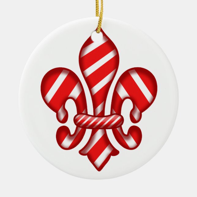 Fleur de lis candy cane julgransprydnad keramik (Framsidan)